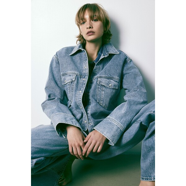 H&M Koszula dżinsowa - Długi rękaw - Normalna długość - 1215178001 Niebieski denim