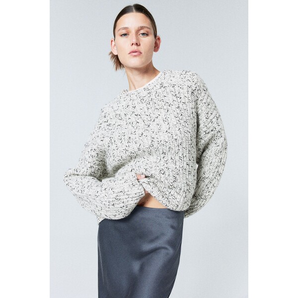 H&M Sweter oversize z domieszką wełny - 1198461001 Biały/Czarny melanż