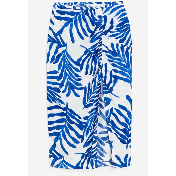 H&M Spódnica z długim rozcięciem - Wysoka talia - Midi - 1157325001 Biały/Niebieski wzór