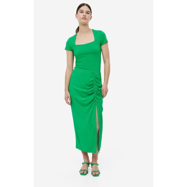 H&M Spódnica z długim rozcięciem - Wysoka talia - Midi - 1157325001 Zielony