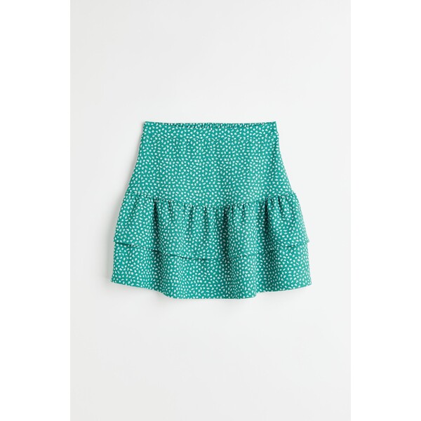 H&M Kreszowana spódnica mini z falbanami - 1138974001 Zielony/Drobne kwiaty