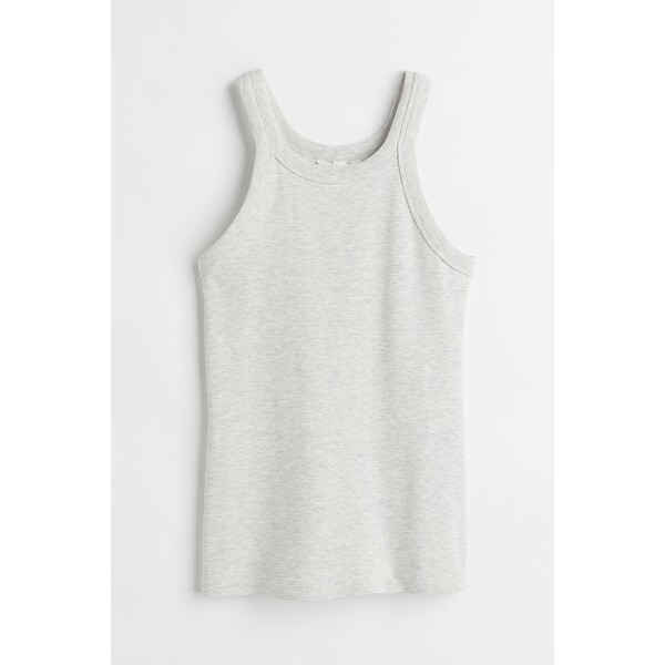 H&M Koszulka w prążki - Okrągły dekolt - Bez rękawów - 0882925062 Light grey marl