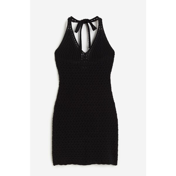 H&M Sukienka mini o wyglądzie szydełkowej robótki - Mocowanie na szyi - Bez rękawów - 1154797001 Czarny