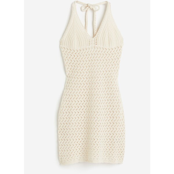 H&M Sukienka mini o wyglądzie szydełkowej robótki - Mocowanie na szyi - Bez rękawów - 1154797001 Jasnobeżowy