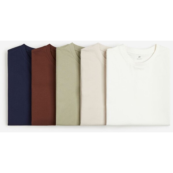 H&M T-shirt Regular Fit 5-pak - - ON 1216851002 Biały/Beżowy/Zielony