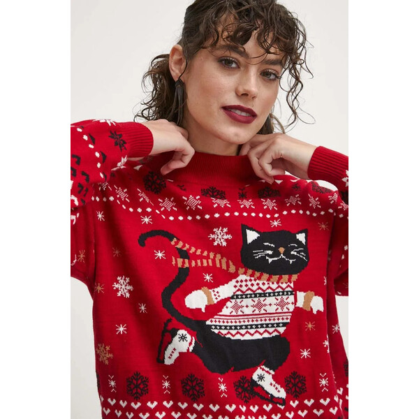 Medicine Sweter damski z motywem świątecznym kolor czerwony