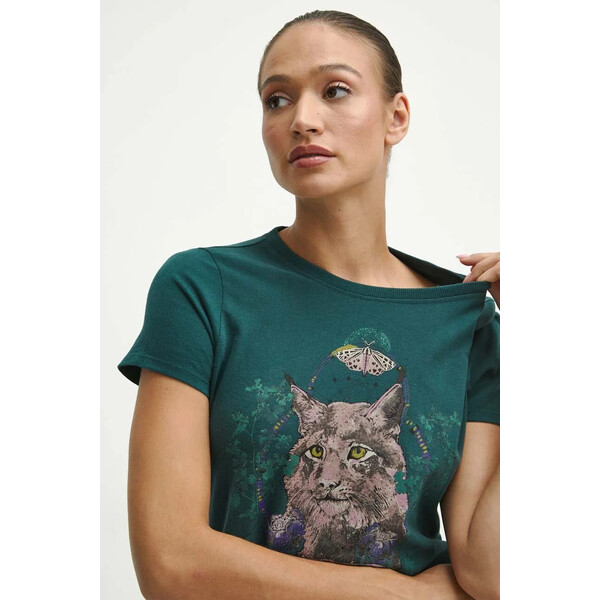 Medicine T-shirt bawełniany damski z nadrukiem kolor turkusowy