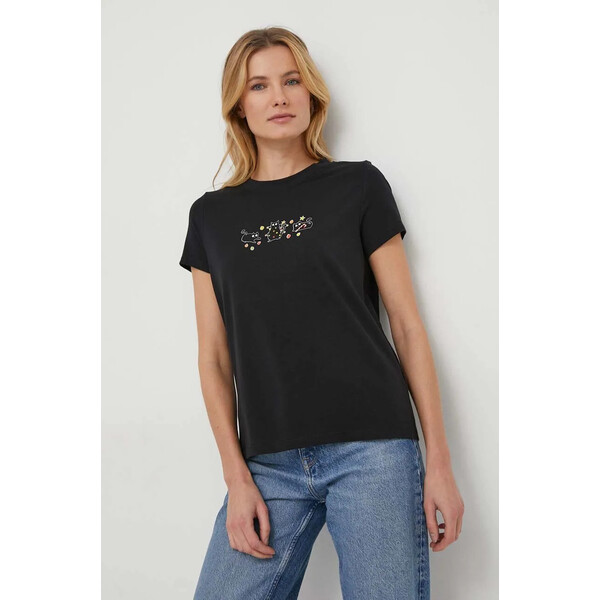 Medicine T-shirt bawełniany damski z domieszką elastanu z nadrukiem kolor czarny
