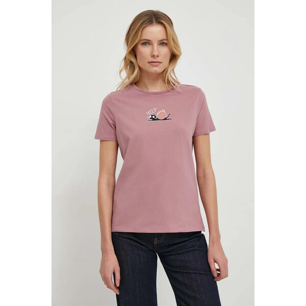 Medicine T-shirt bawełniany damski z domieszką elastanu z nadrukiem kolor różowy