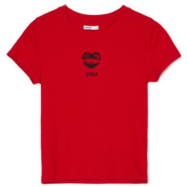 Cropp Czerwona koszulka z nadrukiem 0162Z-33X
