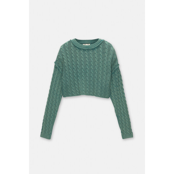 Pull&Bear Krótki sweter ze splotem warkoczowym 3555/336