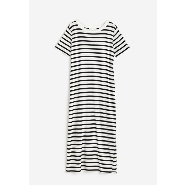 H&M Sukienka z dżerseju w prążki - Okrągły dekolt - Krótki rekaw - 1144829008 Biały/Paski