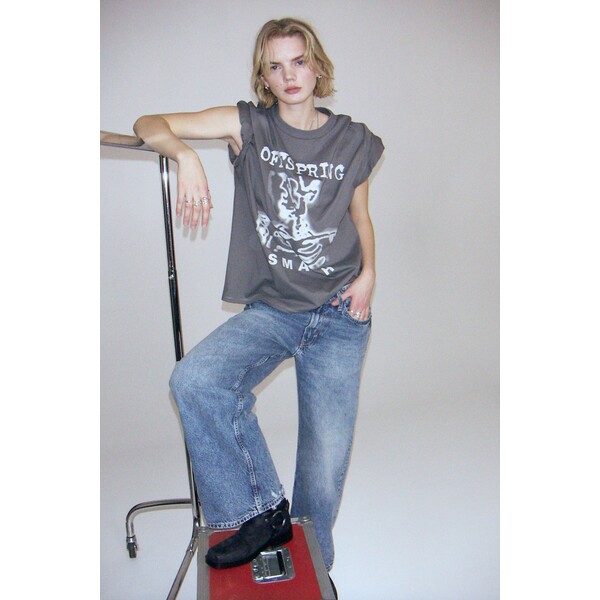 H&M T-shirt oversize z nadrukiem - Okrągły dekolt - Krótki rekaw - 1198284040 Szary/The Offspring