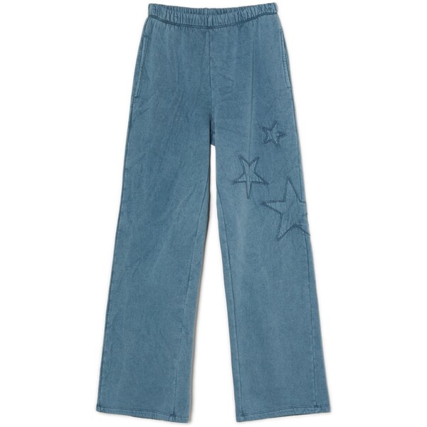 Cropp Niebieskie spodnie straight z naszywkami 0605Z-57M