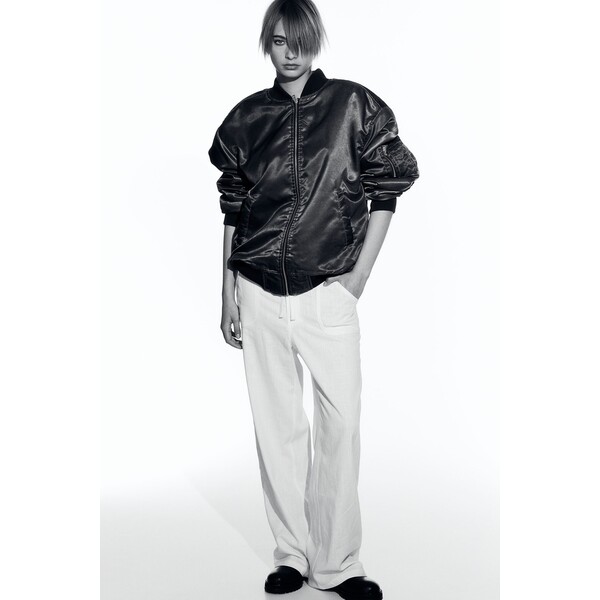 H&M Proste spodnie z domieszką lnu - 1214200001 Biały