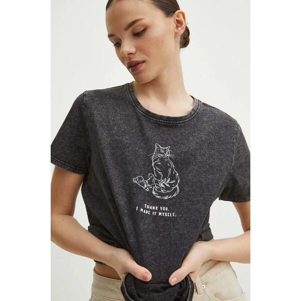Medicine T-shirt bawełniany damski z kolekcji Dzień Kota kolor szary