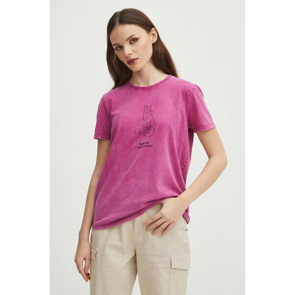 Medicine T-shirt bawełniany damski z kolekcji Dzień Kota kolor różowy