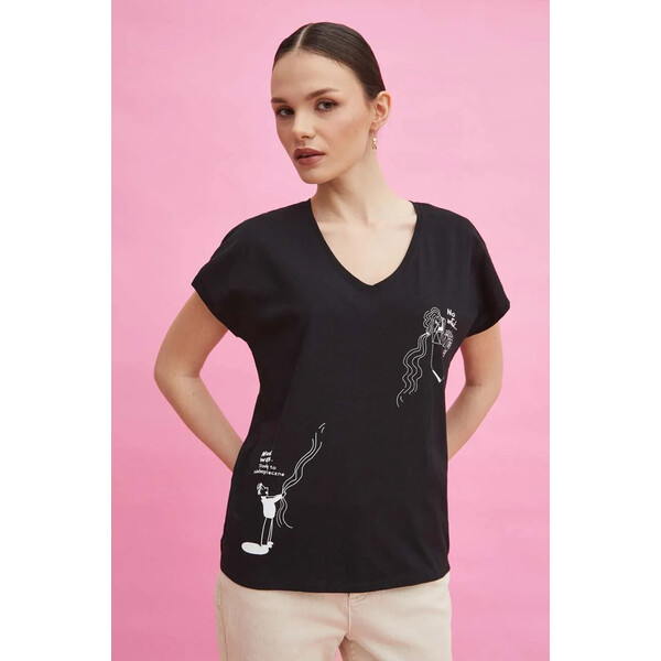 Medicine T-shirt bawełniany damski by Magda Danaj - Porysunki kolor czarny