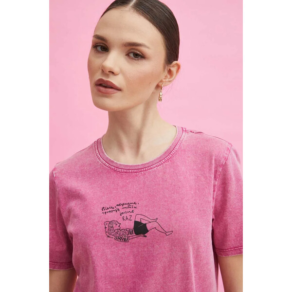 Medicine T-shirt bawełniany damski by Magda Danaj - Porysunki kolor fioletowy