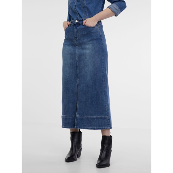 Orsay Niebieska damska jeansowa spódnica midi 1000206D0150