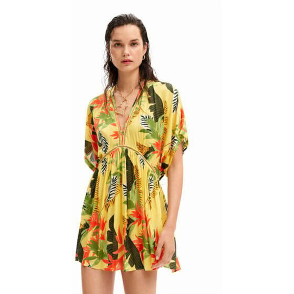 Desigual Sukienka tunika z nadrukiem w tropikalny deseń 24SWMW238009