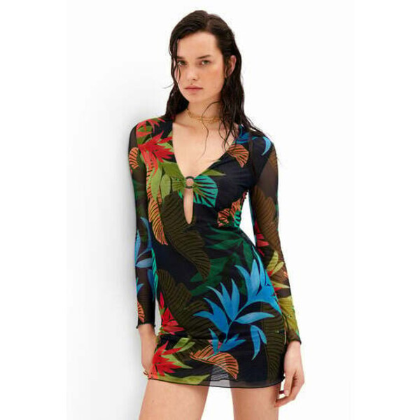 Desigual Sukienka mini z tiulu w tropikalny deseń 24SWMK205000