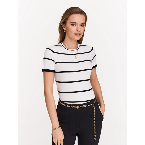 Taranko Kremowy sweter w paski z krótkim rękawem B4SWW1A