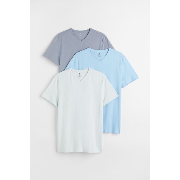 H&M T-shirt z dekoltem w serek Slim Fit 3-pak - - ON 0542533002 Light blue/Grey