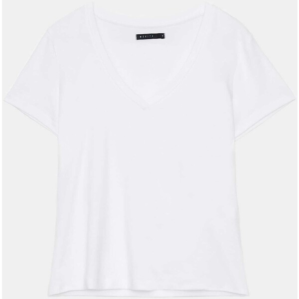 Mohito Biały t-shirt z dekoltem V 0963U-00X