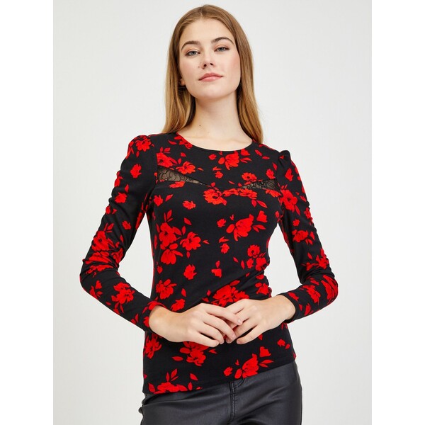 Orsay Czerwono-czarny damski t-shirt w kwiaty 108008-330000