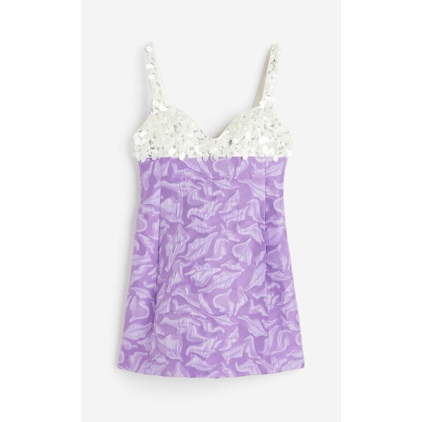 H&M Zdobiona sukienka mini z żakardowej tkaniny - 1152171001 Jasnofioletowy/Marmurkowy