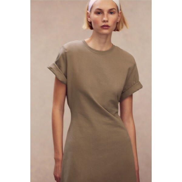 H&M Sukienka T-shirtowa z watowanymi ramionami - 1214801002 Szarobeżowy