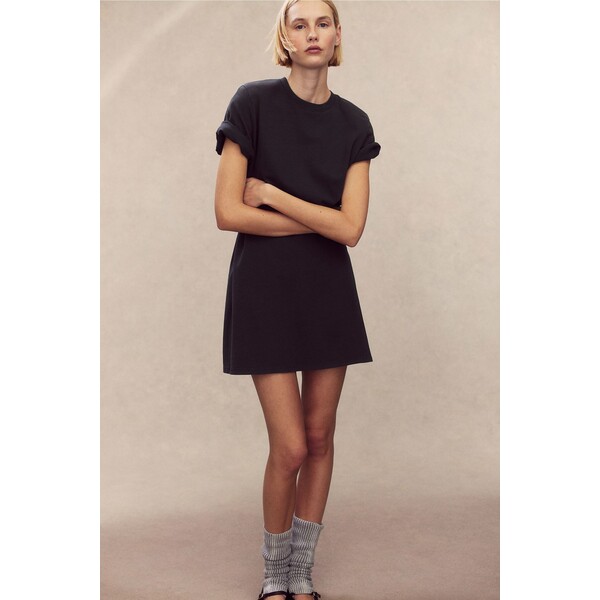 H&M Sukienka T-shirtowa z watowanymi ramionami - 1214801002 Ciemnoszary