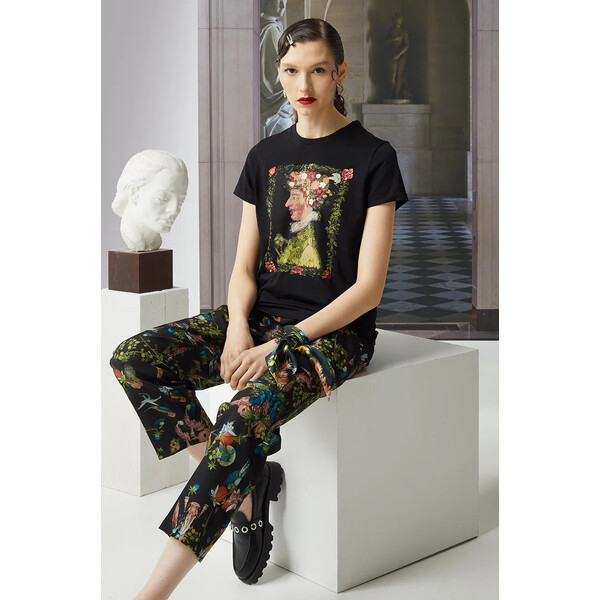 Medicine T-shirt bawełniany damski z domieszką elastanu z kolekcji Eviva L'arte kolor czarny