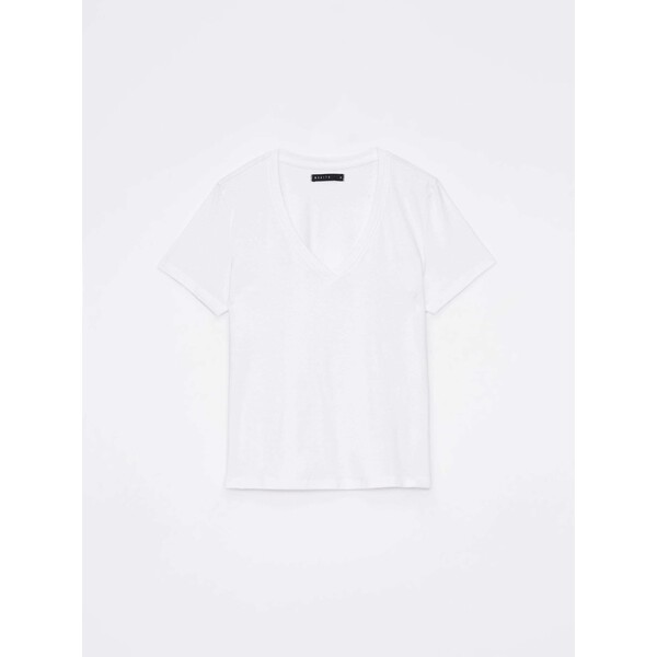 Mohito Biały t-shirt z dekoltem V 8878W-00X