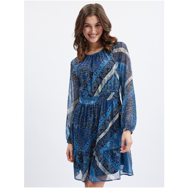 Orsay Ciemnoniebieska sukienka damska wzorzysta 442283503000