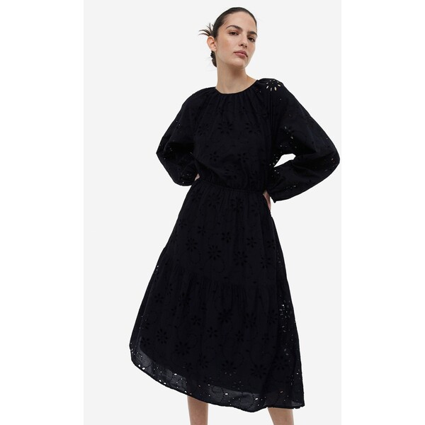 H&M Sukienka z haftem angielskim i wiązaniem - 1139051004 Czarny