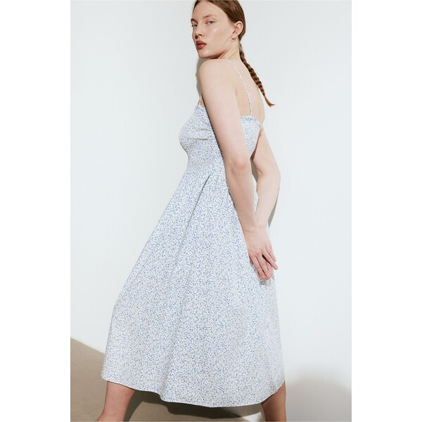 H&M Sukienka z elastycznym marszczeniem - 1217947002 Biały/Niebieskie kwiaty