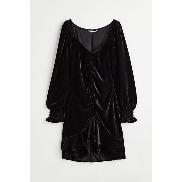 H&M Sukienka z marszczeniem i baloniastym rękawem - 1125038001 Czarny