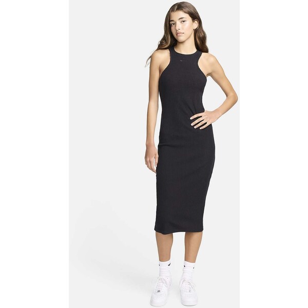 Damska dopasowana sukienka midi bez rękawów z prążkowanego materiału Nike Sportswear Chill Knit FN3679-010