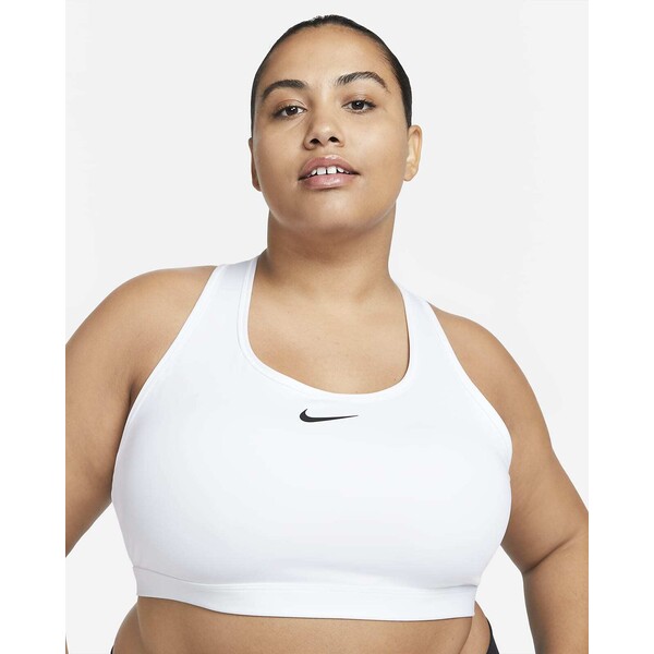 Damski stanik sportowy z wkładkami (duże rozmiary) Nike Swoosh Medium Support DX6823-100