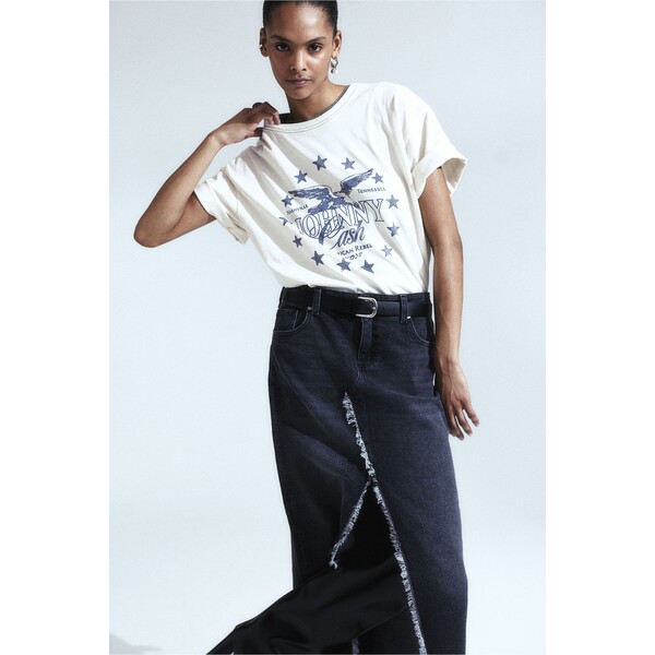 H&M T-shirt oversize z nadrukiem - Okrągły dekolt - Krótki rekaw - 1206628009 Kremowy/Johnny Cash