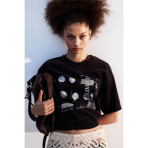 H&M T-shirt oversize z nadrukiem - Okrągły dekolt - Krótki rekaw - 1206628009 Czarny/Kodak