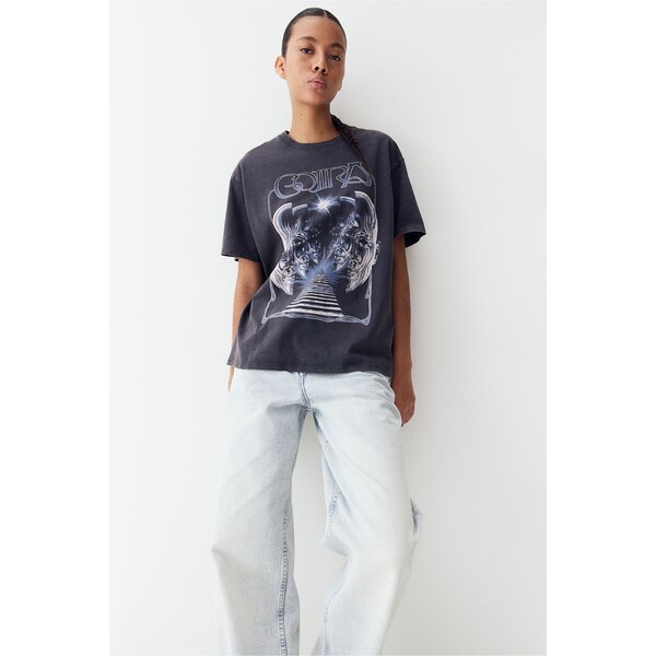 H&M T-shirt oversize z nadrukiem - Okrągły dekolt - Krótki rekaw - 1206628009 Czarny/Gojira