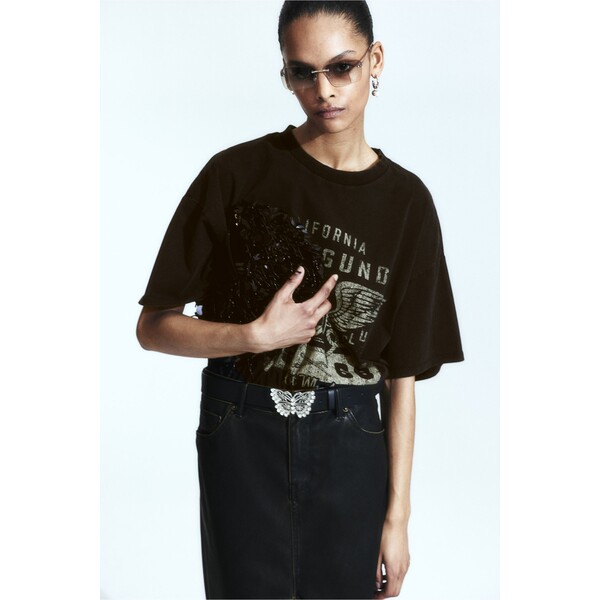 H&M T-shirt oversize z nadrukiem - Okrągły dekolt - Krótki rekaw - 1198284040 Czarny/Hot Wheels