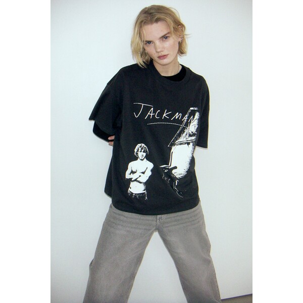 H&M T-shirt oversize z nadrukiem - Okrągły dekolt - Krótki rekaw - 1198284040 Czarny/Jack Harlow