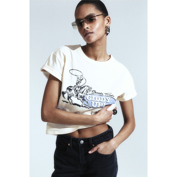 H&M T-shirt z nadrukiem - 1216496009 Jasnobeżowy/Shania Twain