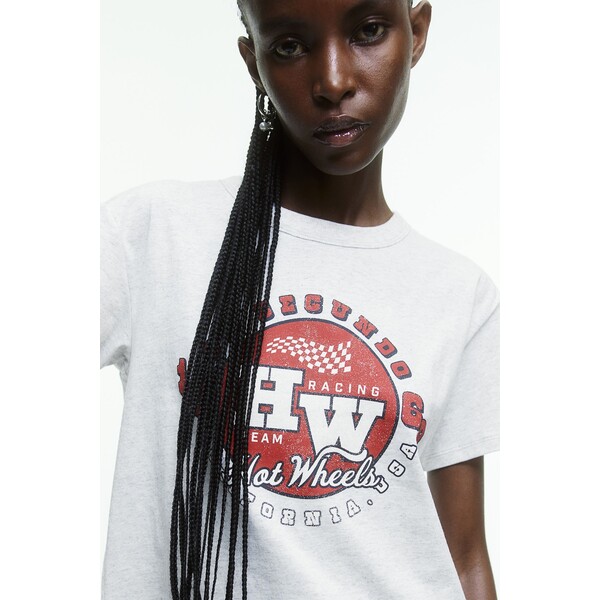 H&M T-shirt z nadrukiem - 1216496009 Jasnoszary melanż/Hot Wheels