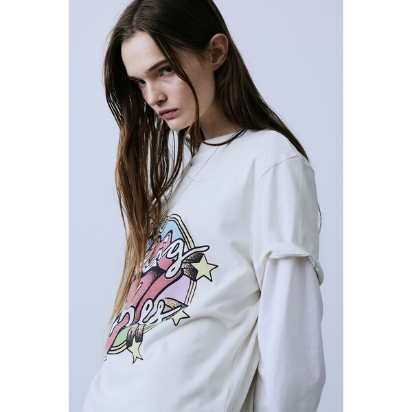 H&M T-shirt z motywem - Okrągły dekolt - Krótki rekaw - 0762470397 Kremowy/The Rolling Stones