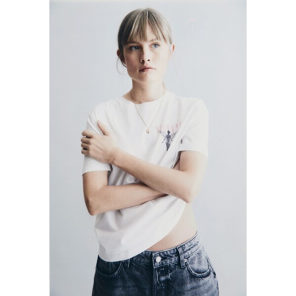 H&M T-shirt z motywem - Okrągły dekolt - Krótki rekaw - 0762470397 Biały/Nirvana